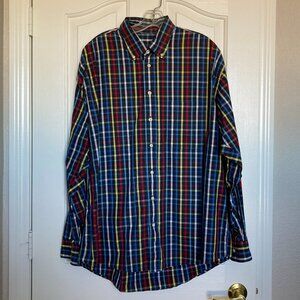 Burberry London Men's Shirt Primary Colors Plaid Button Down-Long Sleeve- Sz XL